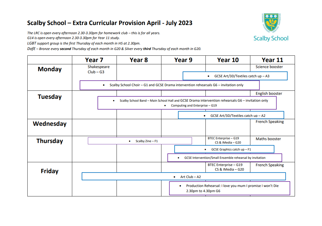 Extra Curricular Provision April - July 2023